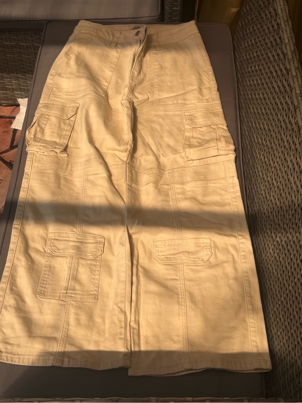 Fashion Nova Men's Bootcut Cargo Jeans in Beige